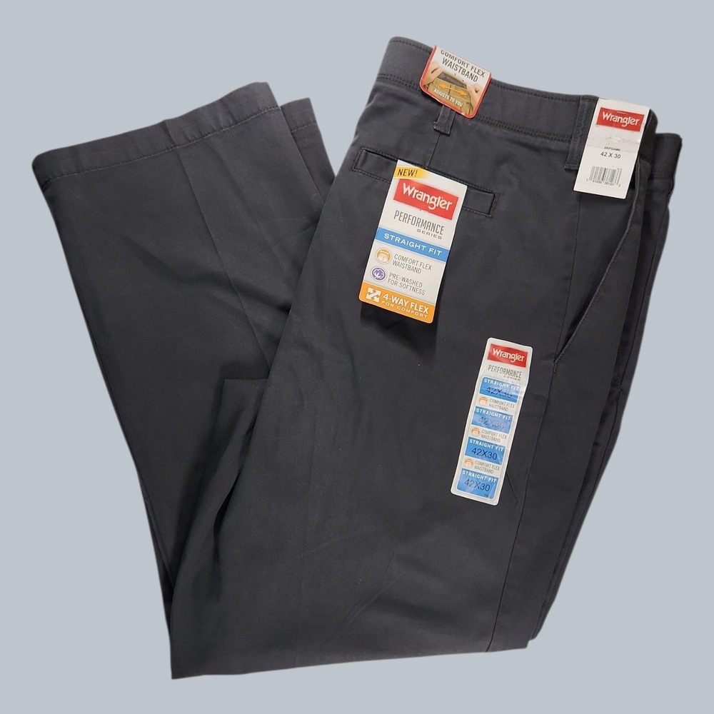 NWT Wrangler Men's Performance Series Straight Fit Pants 42x30 Gray Flex